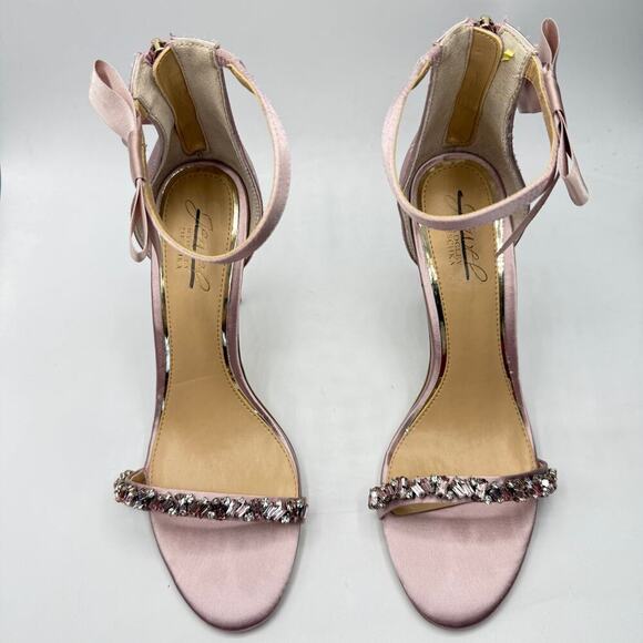 Jewel Badgley Mischka Daley Satin Rhinestone Ankle Strap Heels Size US 9 - Picture 3 of 12